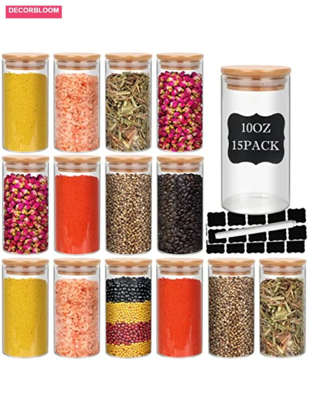 15-Pack Glass Food Storage Jars with Airtight Bamboo Lids
